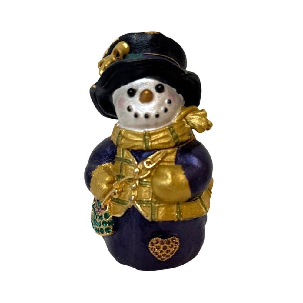 Vintage Collectible Swarovski Crystal Rucinni Purple & Gold Snowman Trinket Box
